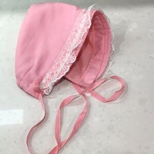 Pink Lace Trim Kids Bonnet
